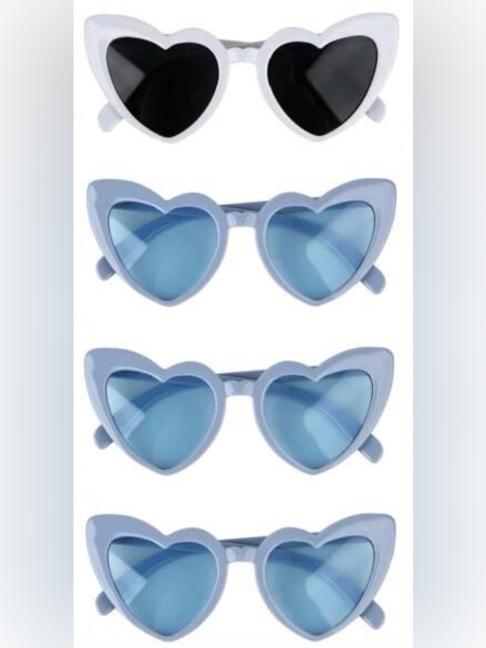 Heart-Shaped Sunglasses Pack in White and Light Blue